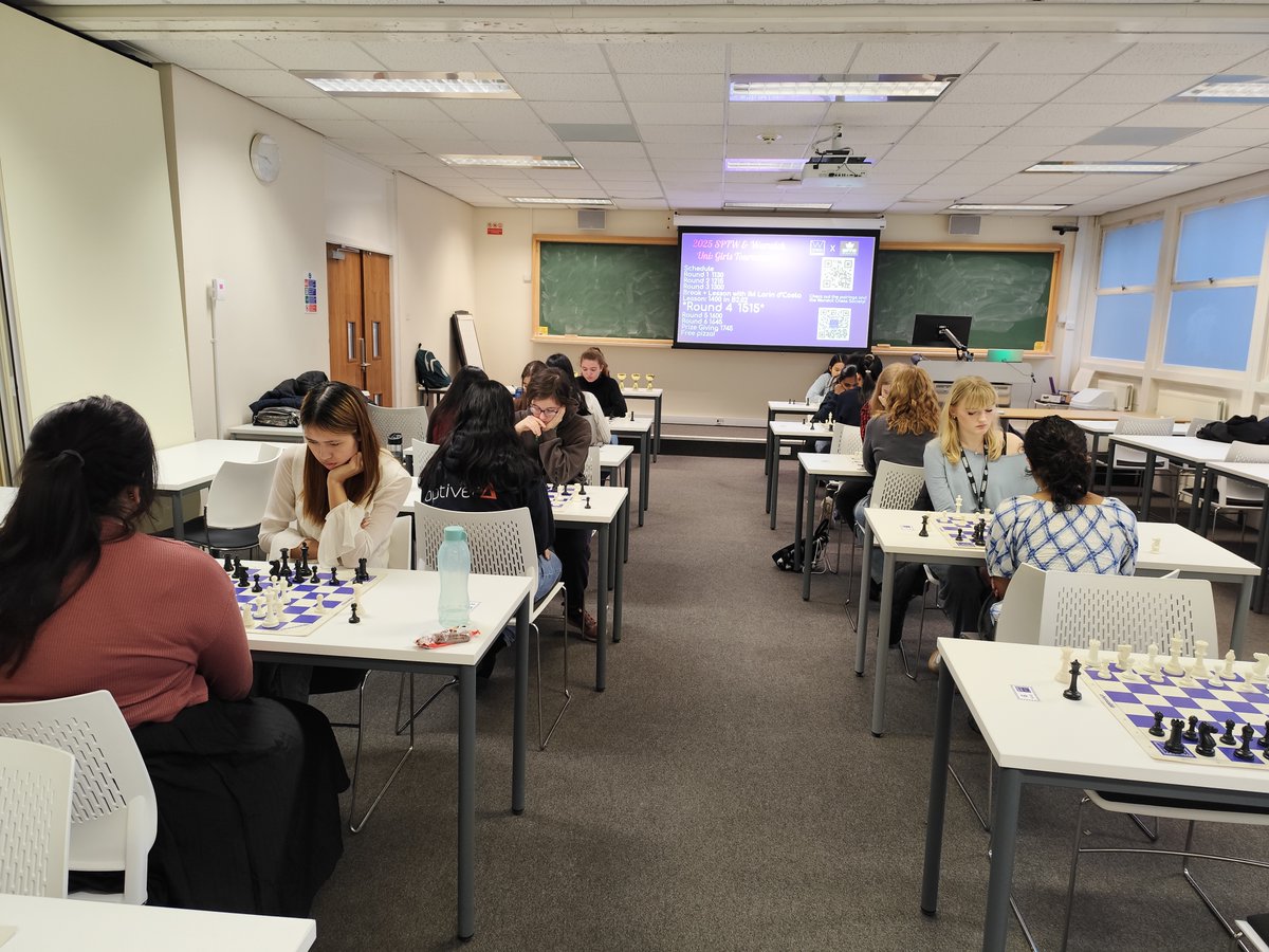 SPTWchess's tweet photo. Chess &amp; Pizza party at University Girls Chess Tournament on Saturday 15th November!
Our thanks to @warwickuni @WarwickChess for the collaboration.
Great fun had by all, and well done to the top 6 girls who go through to the She Plays To Win Athena Finals in March 2026. @ecfwomen https://t.co/LOvzeUuIWA