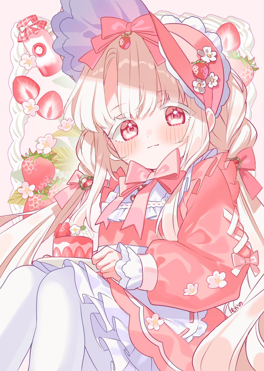 いちごミルクキャンディモチーフの女の子🍓🥛！
#創作イラスト　#オリジナル