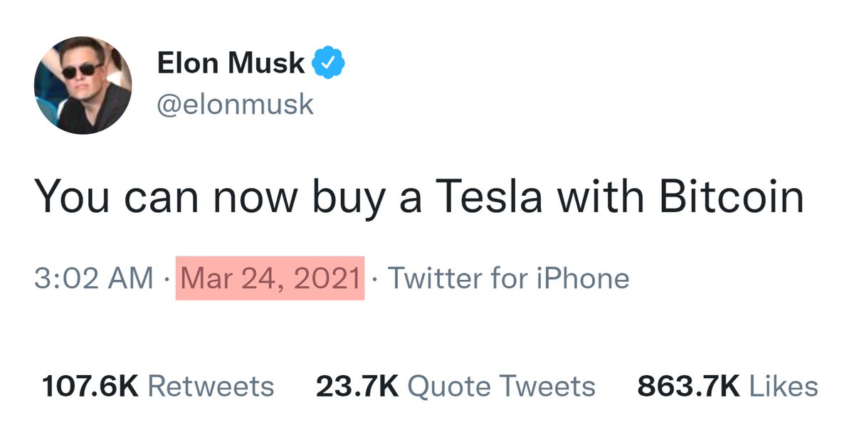 ''You can now buy a Tesla with #Bitcoin''   

Hey Elon Musk when again?