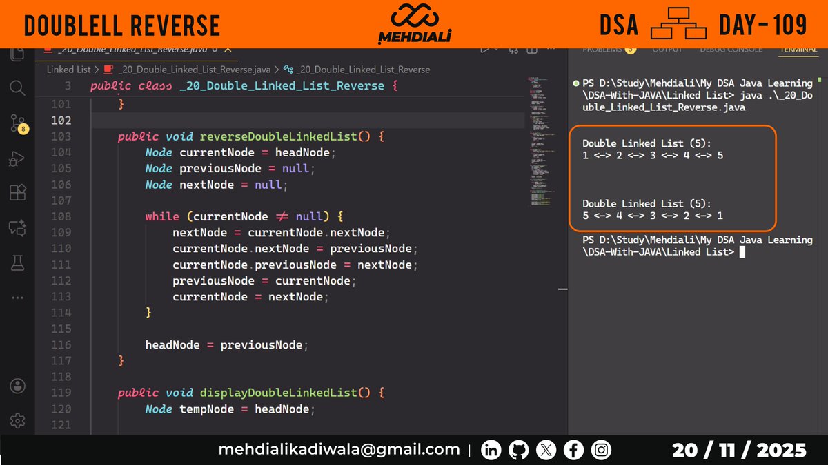 mehdiali_mk's tweet image. DoubleLL Reverse  | DSA – DAY – 109
Github Link: github.com/mehdiali-mk/DS…

LinkedIn: linkedin.com/in/mehdiali-mk/

#365DaysofCode #365dayscoding #100daysofcodechallenge #100daysofcode #LearnDSA #DSAinJava #JavaProgramming #AlgorithmDesign #CodingPractice #codedaily