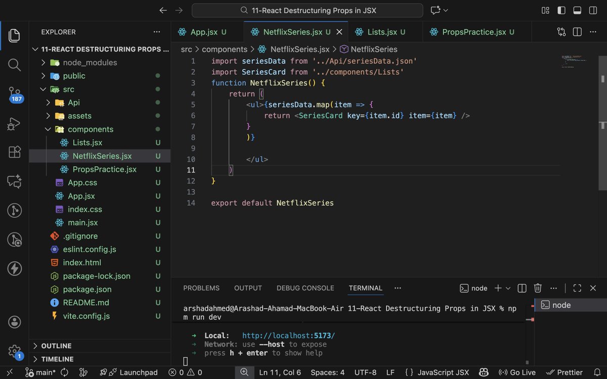ArashadAhamad10's tweet image. Day 156 of #200DaysOfCode
Learning #ReactJS
🔹 Props — Passing data from parent to child
🔹 Destructuring Props — Cleaner and readable JSX

#100DaysOfCode #JavaScript #FrontEndDevelopment #WebDevelopment #CodingJourney #WebDev #BuildInPublic #Frontend #LearnInPublic