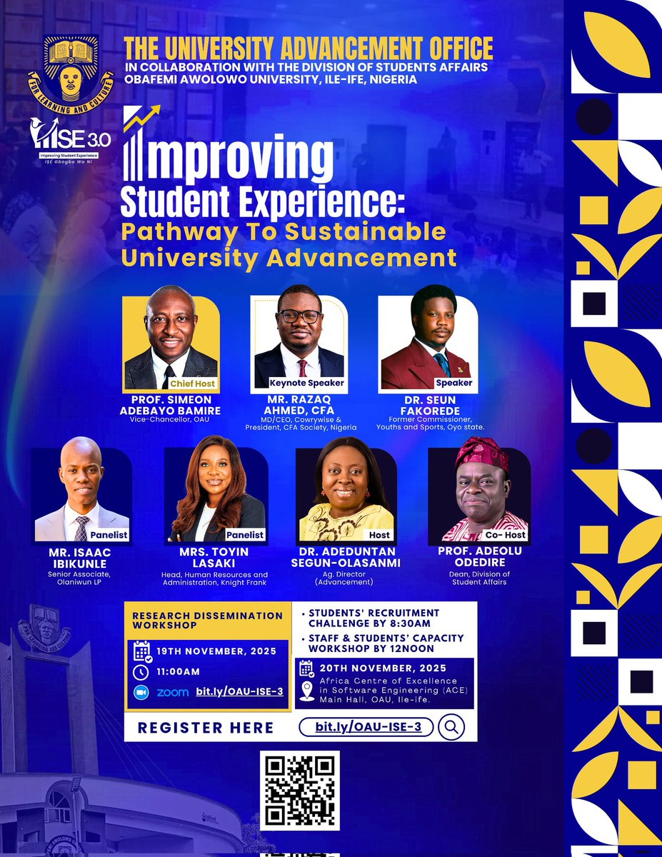 tobi_thewriter's tweet image. 🎓 FRESHERS, UNDERGRADUATES &amp;amp; RECENT GRADUATES!

Don’t miss ISE 3.0 12PM  — a power-packed program designed to position you for success* both on campus and beyond!

🗓️ Nov 20th, 2025
📍 African Centre of Excellence in Software Engineering (ACE) Main Hall, OAU, Ile-Ife.