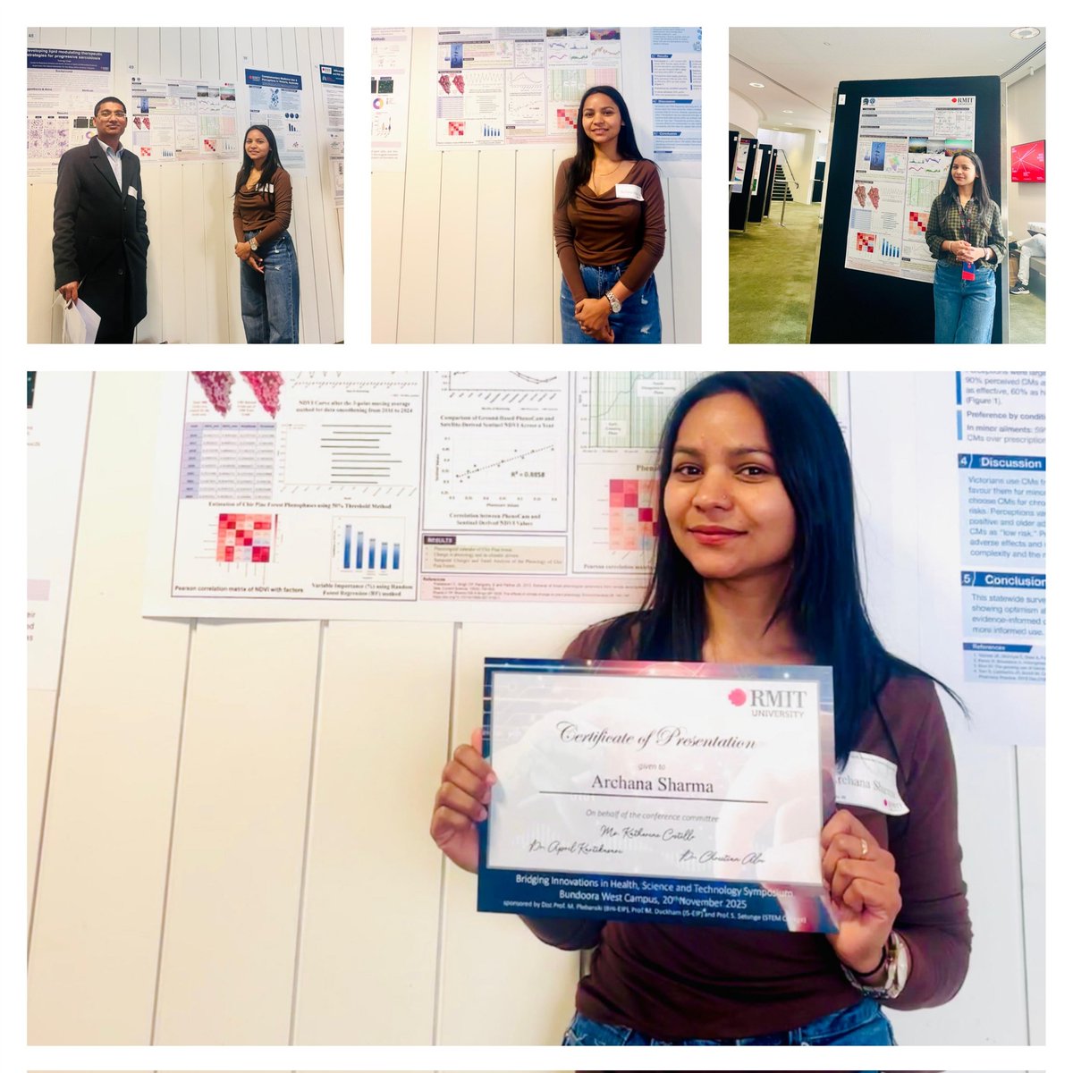 Proud moment!
My PhD student, Archana Sharma, from the RMIT–AcSIR Joint Research Program, presented her work at "Innovations in Health, Science &amp; Technology Symposium" in Melbourne. Her study on Chir Pine phenology  in the NW Himalaya was highly appreciated by the audience.