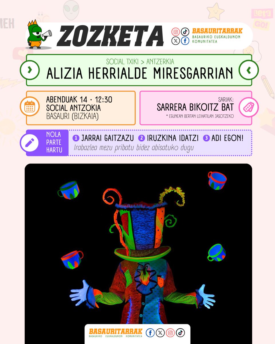 🚀 ZOZKETA BERRI MARTXAN!

🎭 Alizia herrialde miresgarrian
🗓 Abenduak 14, iagndea, 12:30
📍 Social Antzokia · Basauri (Bizkaia)
🎟 Sarrera bikoitz bat

👉Gure IG kontuan parte hartu: instagram.com/basauritarrak/

#basauri