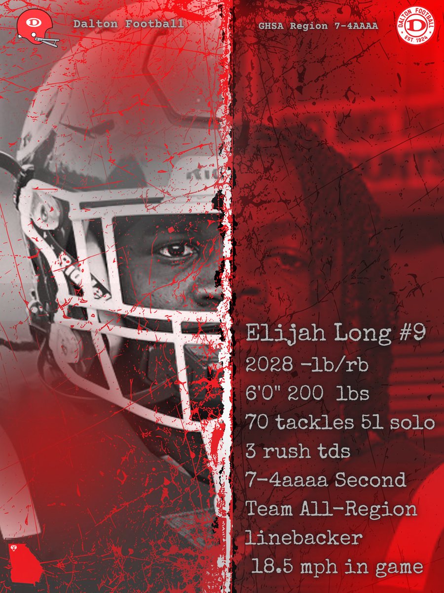 Recruit Profile

2028 LB/RB Elijah Long (<a href="/ElijahL68093247/">Elijah Long ATH #9</a>) 

6’0” 200 lbs

70 tackles 51 solo 

3 rushing TDs

7-4AAAA Second Team All-Region LB

18.5 mph in game

#TEAM101 #GBR