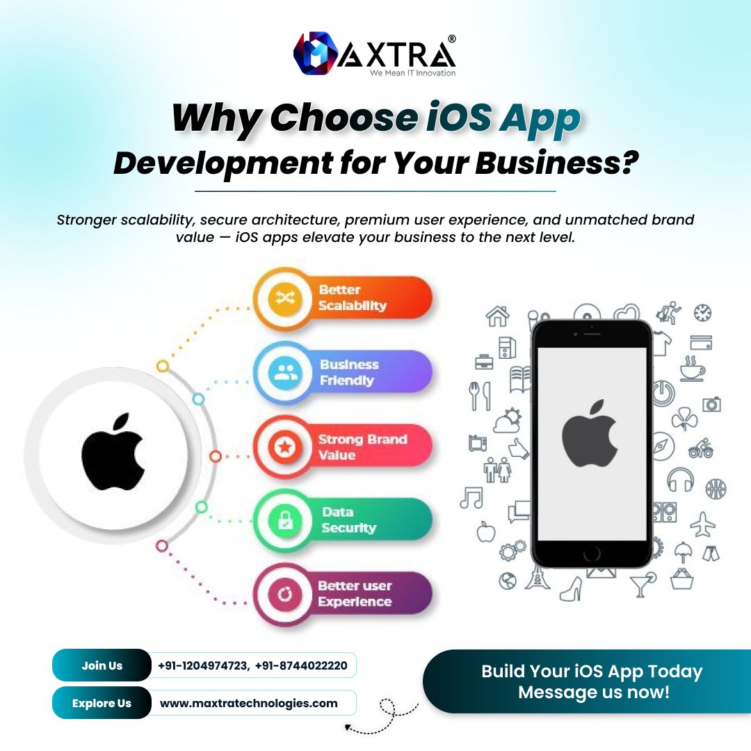 Maxtratech's tweet image. 🚀 Boost Your Business with a Premium iOS App!
Maxtra Technologies builds fast, secure, and user-friendly iOS apps that enhance brand value, scalability, and customer trust.
📞 +91-1204974723 | +91-8744022220
🌐 maxtratechnologies.com

#iOSAppDevelopment #MobileAppDevelopment