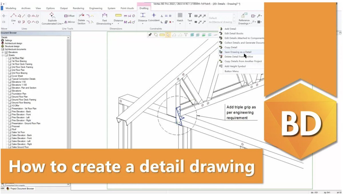 VertexSysIntl's tweet image. #TutorialVideo: We show you the process of creating a DETAIL DRAWING in Vertex BD.

Watch📹: youtu.be/hXSs-nndcP4

Find out more about Vertex BD: vertexcad.com/bd/

See more videos: kben.vertex.fi/bd/tutorials

#BIM #SteelFraming #WoodFraming #Prefab