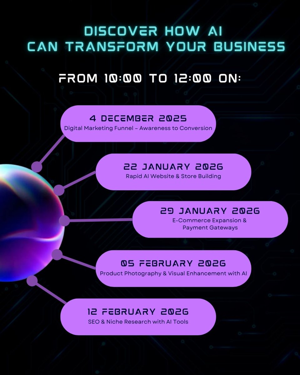 SocialEnterpr12's tweet image. Join us for an exciting AI Website Building Webinar Series designed especially for impact-driven entrepreneurs!

Closing date: 1 Dec 2025 
Learn more &amp;amp; register here: 👉 socialenterpriseconnect.co.za/programmes-and… 

#AIForGrowth #DigitalAdvancement #AIWebinarSeries