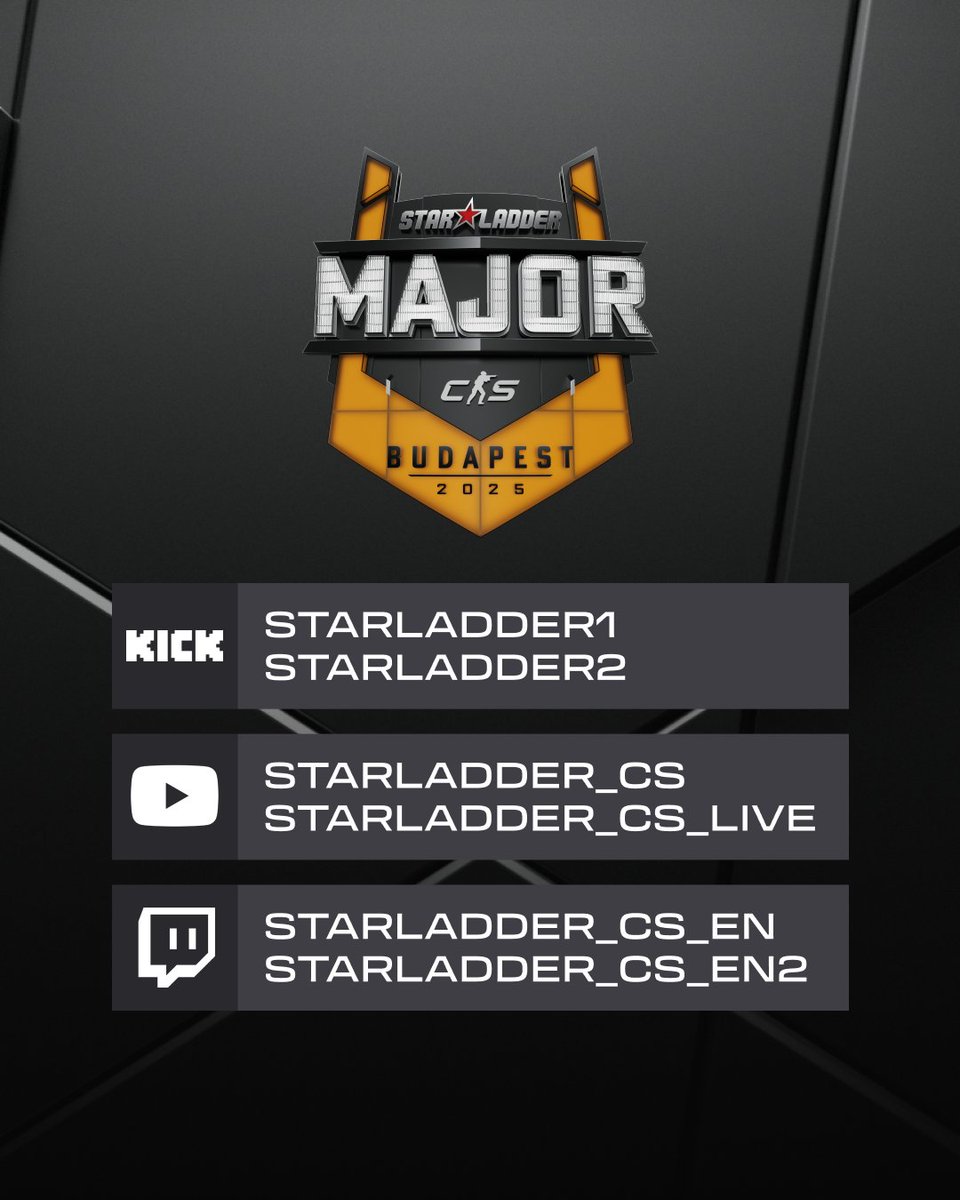 StarLadder_CS's tweet image. 📺 Where to watch the StarLadder Budapest Major 2025? Official broadcasts revealed! 

Two parallel streams will cover every Stage day, so there’s always plenty of action. Pick your platform, subscribe &amp;amp; lock in:
👉 linktr.ee/starladdercs