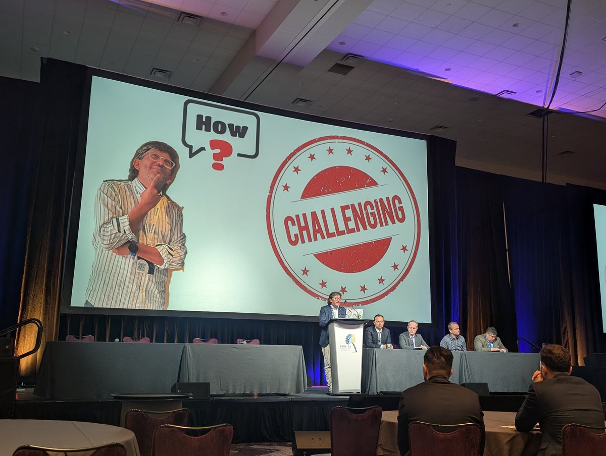 Discussing the latest developments in intrasaccular aneurysm technologies, <a href="/boris_pabon/">Boris pabon</a> avers that - due to pace of innovation and competition between many neurovascular companies - an RCT comparing different intrasaccular devices is "practically impossible"
#SVIN25 <a href="/svinsociety/">SVIN</a>