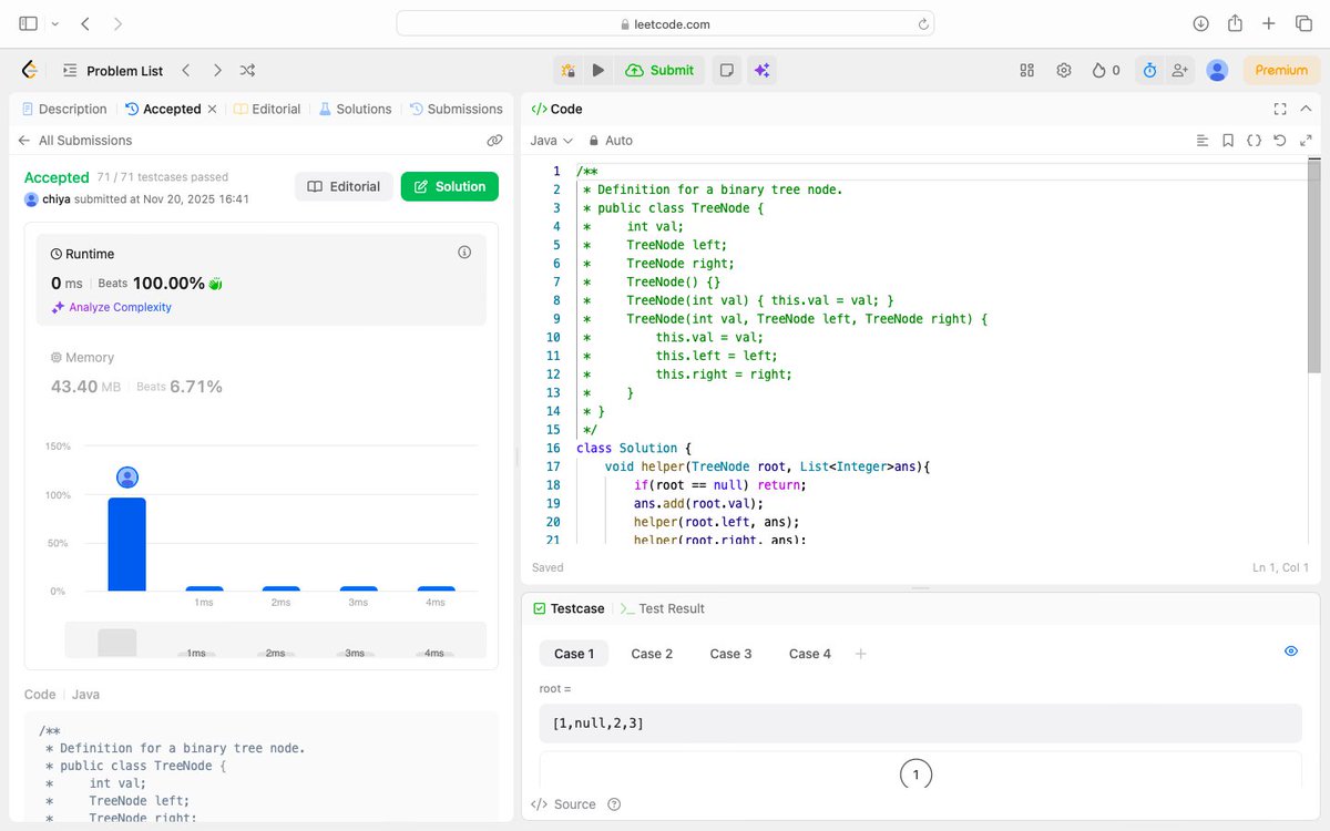 chiya_pandey's tweet image. Today I solved - Binary Tree Preorder Traversal 
#tree #binarytree #LeetCode #Java #100daysofjava