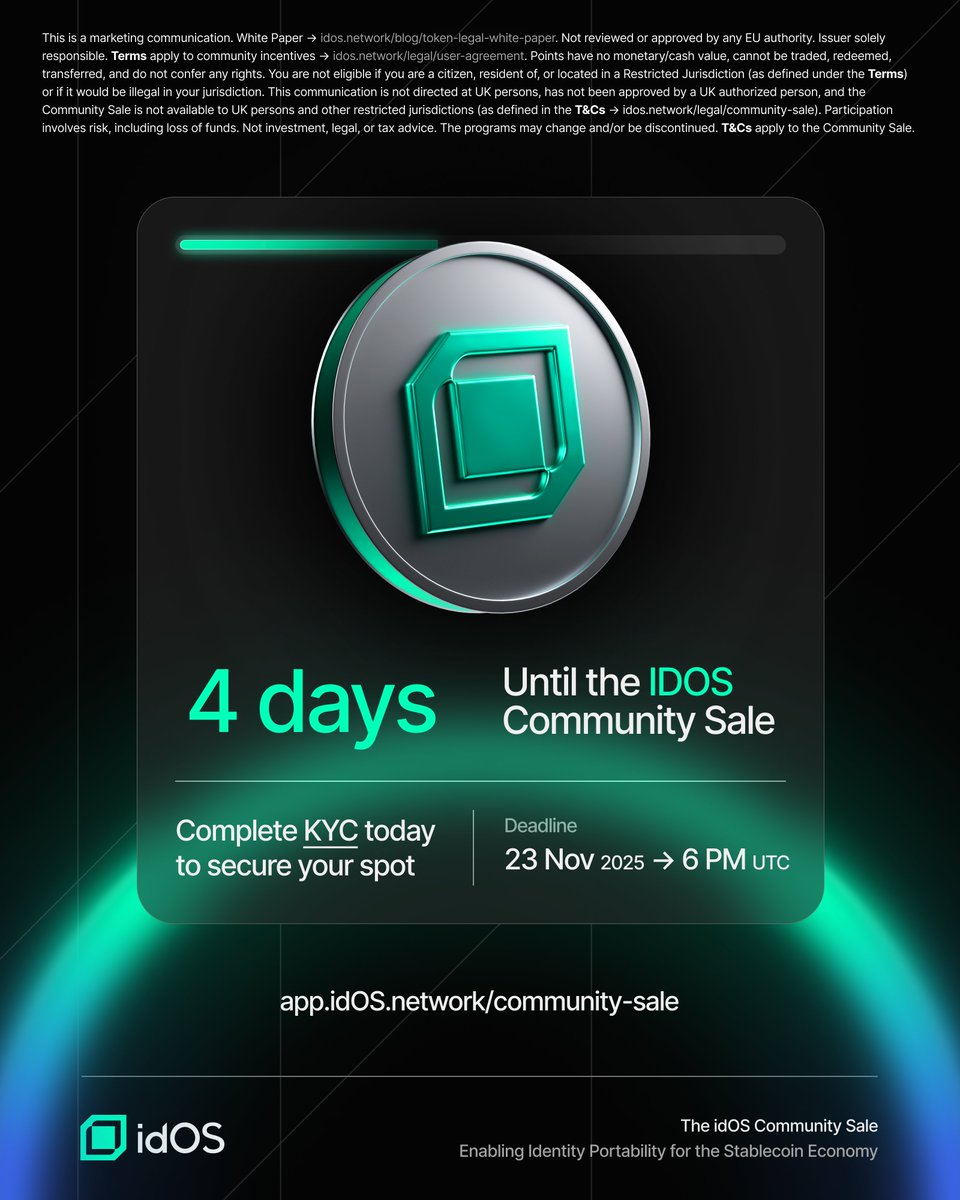 idOS_network's tweet image. 4 days until the idOS Community Sale contribution stage starts!

Complete KYC to secure your spot today:

👉 app.idOS.network/community-sale