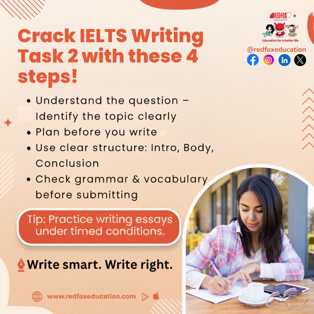 RedFox_EdTech's tweet image. ✨ Crack IELTS Writing Task 2 with Confidence!

Visit: redfoxeducation.com/products/ielts…

Download Our Mobile App:
Google Play: bit.ly/31lO56z
App Store: apple.co/39UxPwl

#IELTS #IELTSWriting #IELTSWritingTask2  #IELTSTips #StudyAbroad #EnglishLearning #RedFoxEducation