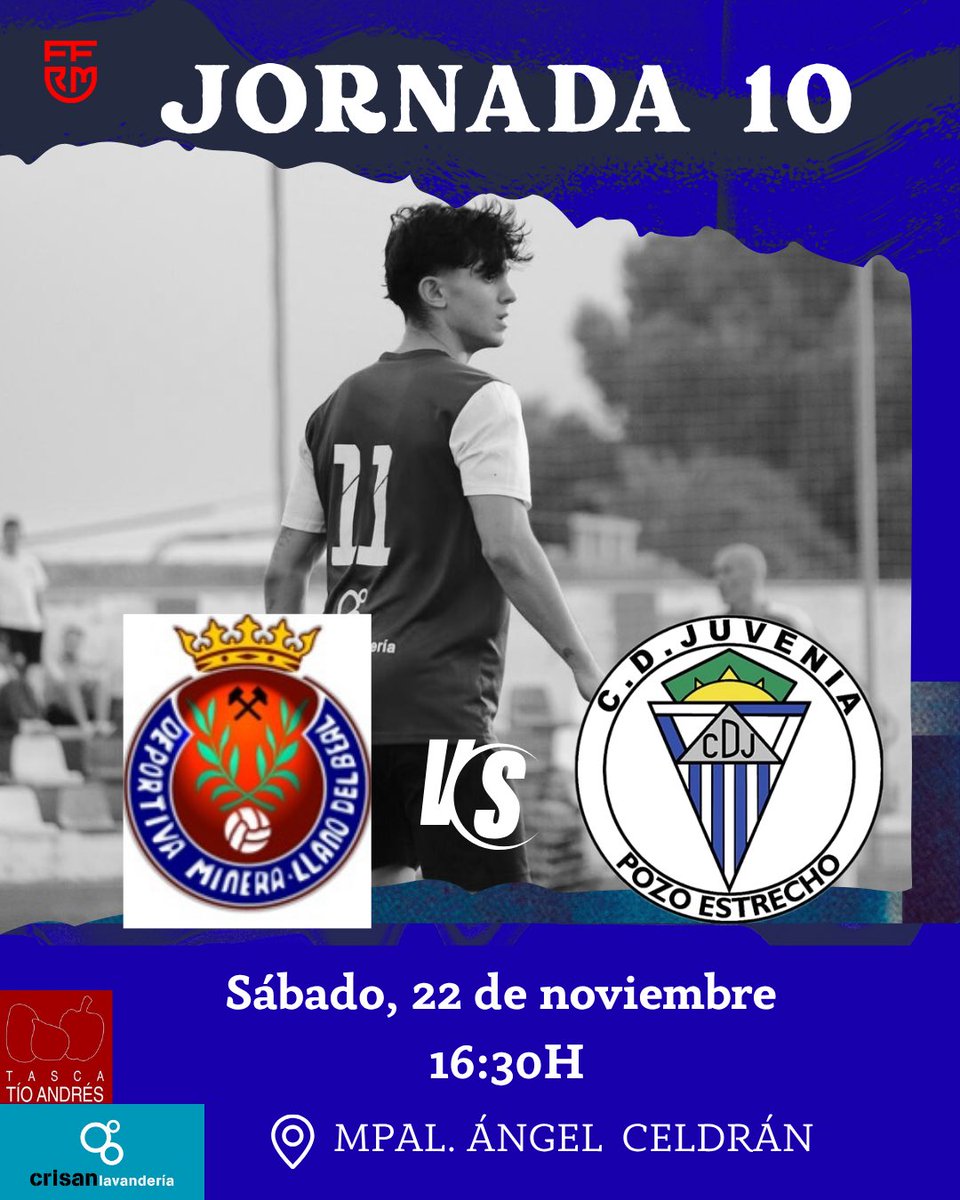 𝐉𝐨𝐫𝐧𝐚𝐝𝐚 𝟏𝟎| <a href="/DeportivaMinera/">Club Deportiva Minera</a> “B” 🆚 #CDJuvenia

🗓️ Sábado, 22 de noviembre
⏰ 16:30H. 
🏟️ Mpal. Ángel Celdrán 

<a href="/tascatioandres/">tascatioandres</a> #crisanlavandería