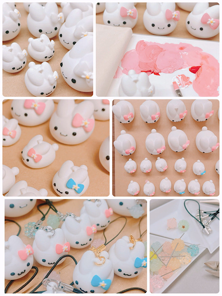 オーダー頁。うさぎちゃん＋オーダー だいふくうさぎちゃんの制作工程🐰 全部手作業なのでリボンの色も顔も