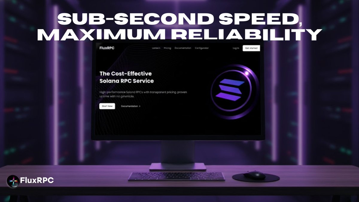 서브초 속도와 최대 신뢰성을 보여주는 FluxRPC 홍보 이미지