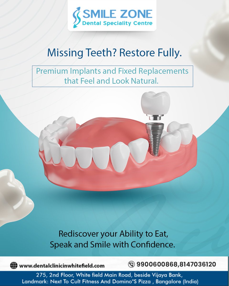 priyavermadent1's tweet image. Don’t let missing teeth hold you back. At Smile Zone Dental Clinic in Whitefield, we offer expert implant and teeth-replacement solutions—so you can smile freely and confidently again.

🌐 dentalclinicinwhitefield.com
📞 Call Now: +91 99006-00868

#WhitefieldDentist #ToothReplacement