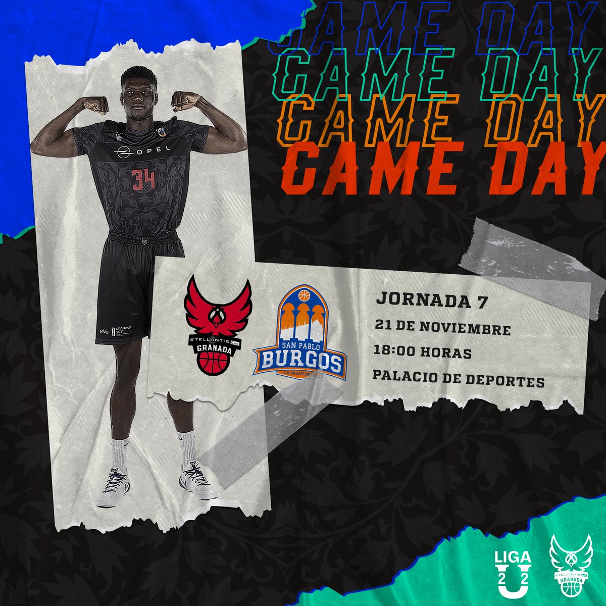 🏀 GAME DAY STELLANTIS &amp; YOU GRANADA

👉 Jornada 7 <a href="/Liga_U22/">Liga U</a>.
🆚 <a href="/SanPabloBurgos/">Recoletas Salud San Pablo Burgos</a> Grupo de Santiago.
🕕 18:00h.
📍 Palacio de Deportes.
🤩 Entradas a la venta para no abonados en venta.fundacioncbgranada.es 

🔥 ¡Te esperamos en el Palacio!

#ContigoFundación