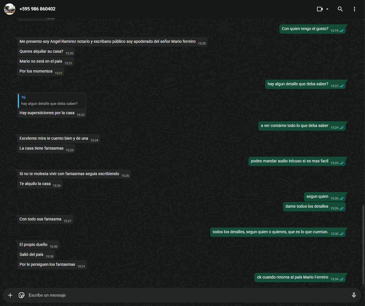 ▶️NI EL CONJURO TIENE UNA TRAMA ASÍ | ​🤣

Mario Ferreiro quiere alquilar su casa porque tiene fantasmas: así un estafador quiso engañar a un ciudadano.👻

El avivado, quien se hizo pasar por un escribano, aseguró que el periodista huyó del país por miedo a los espíritus.🤦‍♂️

Vía: