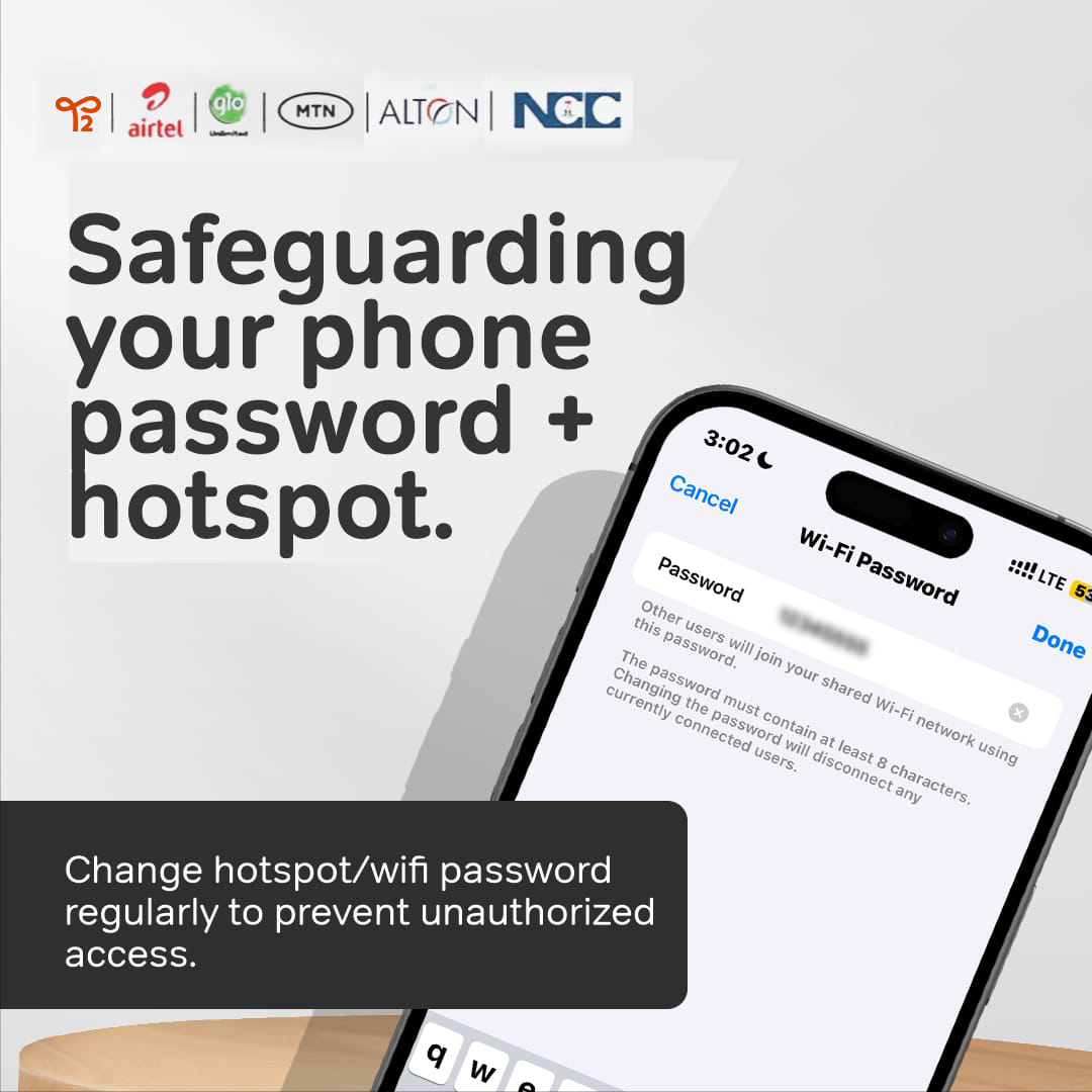 T2mobile_ng's tweet image. For your safety, always update your hotspot/Wi-Fi password regularly.
Secure your device. Secure your data.
#SecureYourData #T2mobile