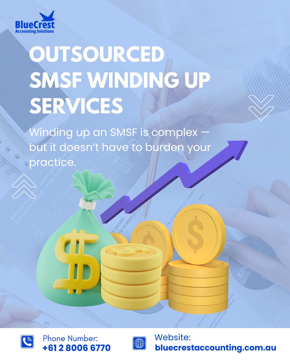 BlueCrestAcau's tweet image. Winding up an SMSF is complex - but it doesn’t have to burden your practice

Visit: bluecrestaccounting.com.au/smsf-professio…

#SMSF #SMSFWindingUpServices #SelfManagedSuperFund #Superannuation #Finance #FinancialPlanning #InvestmentStrategy #RetirementPlanning #WealthManagement #FinancialAdvisors