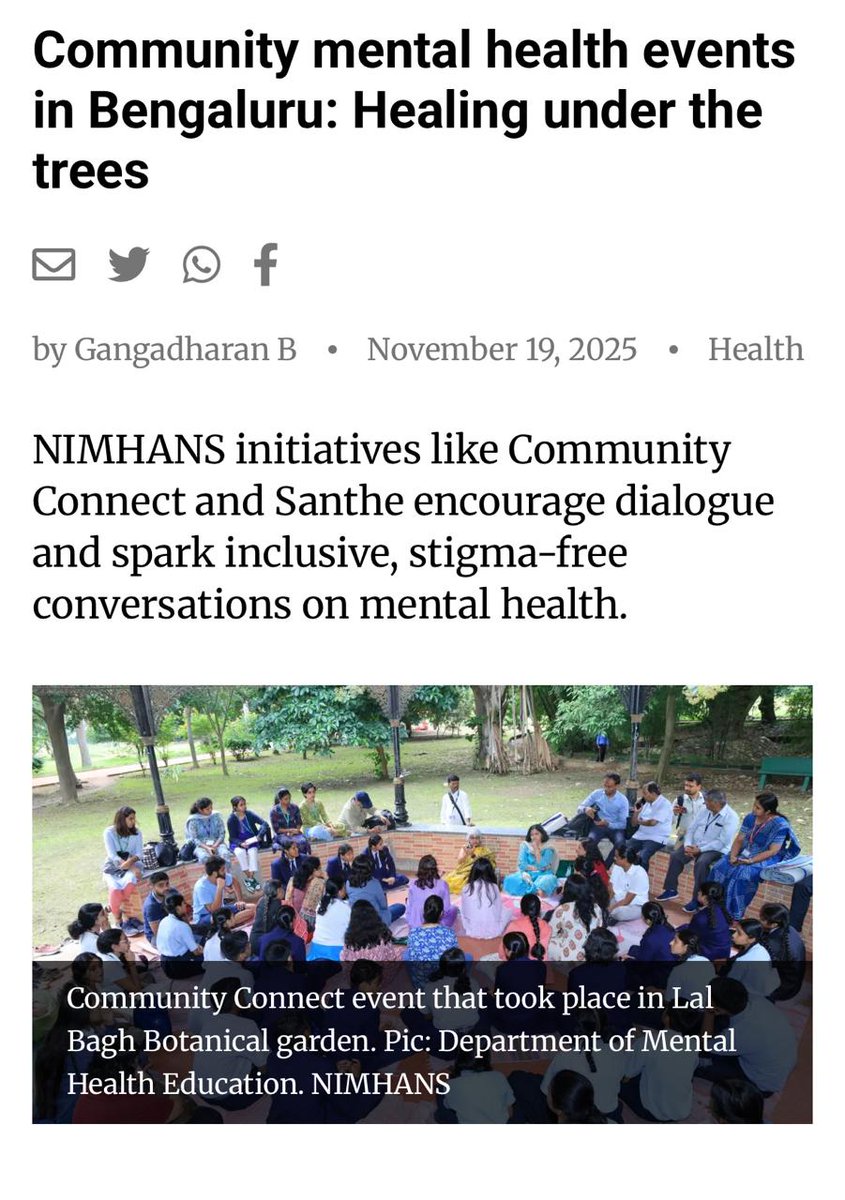 mheduNIMHANS's tweet image. Happy to be featured on Citizen Matters! 🌿✨
Mental Health Santhe &amp;amp; Community Connect bring mental health support into communities.
Read here: sl1nk.com/citizenmatters
#NIMHANS #MentalHealthSanthe #CommunityConnect