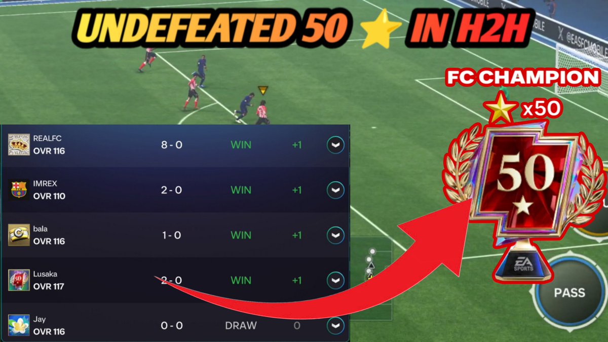 This is how we reached 50 stars in H2H undefeated
Check it out here:
youtu.be/YmZy18lLiHI?si…

#FCMobile 
#fcmobile26