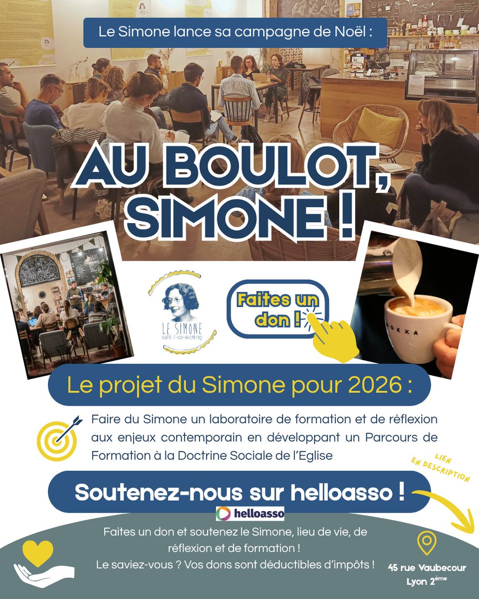 "AU BOULOT, SIMONE !" 💪💥 Le Simone lance sa campagne de Noël !🚀... Et du boulot, il y en a pour  mettre en place le projet 2025-2026 : un véritable Parcours de Formation à la Doctrine Sociale de l'Eglise !👉 Cliquez, partagez et donnez ici : helloasso.com/associations/l…