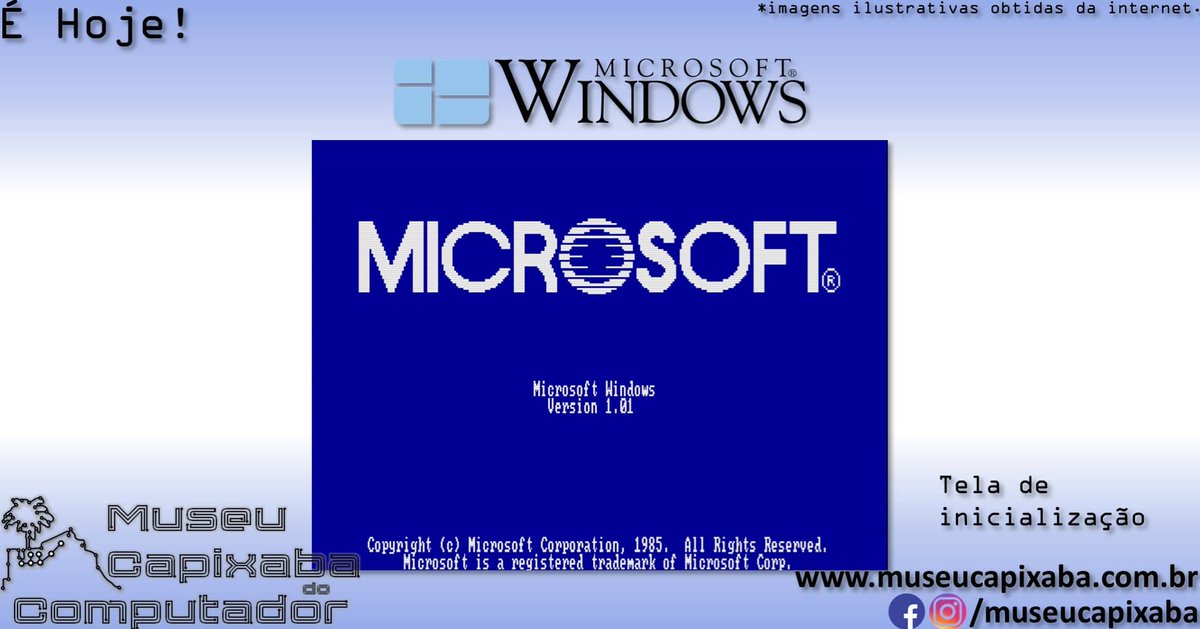museucapixaba's tweet image. É hoje! O Microsoft Windows 1.0 era finalmente lançado há 40 anos!

+em museucapixaba.com.br/hoje/microsoft…

#MuseuCapixaba #mcc #éhoje #museu #retro #Microsoft #MSDOS #MicrosoftPaint #Reversi #InterfaceGráfica #GUI #MicrosoftWrite #Windows #Windows1 #Windows3 #Apple #LISA #Macintosh #IBMPC