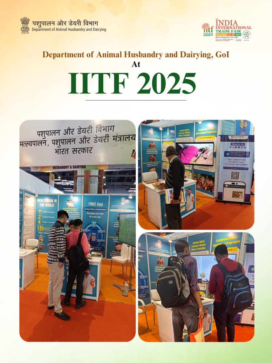 Dept_of_AHD's tweet image. Experience the evolving livestock landscape at the DAHD pavilion with advanced dairy and poultry solutions, farmer-focused initiatives, and inspiring stories shaping a sustainable and progressive future at IITF 2025.

#IITF2025 #AnimalHusbandry #DAHD #LivestockDevelopment…