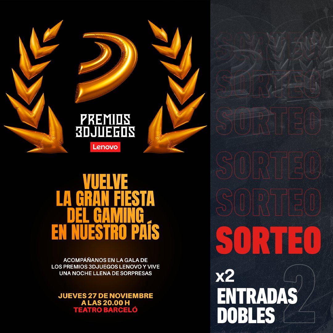 SORTEO ✨ ¡Consigue una de las x2 entradas DOBLES para asistir a la gala en Madrid!

🔸 Síguenos <a href="/3djuegos/">3DJuegos</a>
🔸 RT este tuit y dinos cuál es tu GOTY de 2025
🔸 Usa #Premios3DJuegosLenovo2025

Solo España y dura 24h*