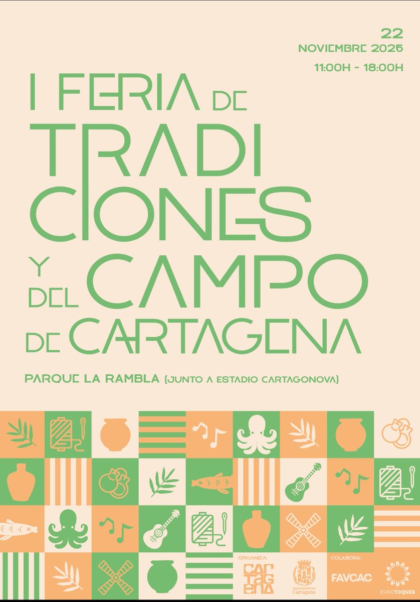 Cartagena celebra la I Feria de Tradiciones y Campo: gastronomía local, artesanía, trovos, talleres y la jábega del Portús.
📍 Parque de La Rambla
🗓 22 de noviembre | 11:00–18:00
🎟 Entrada libre
Te esperamos.