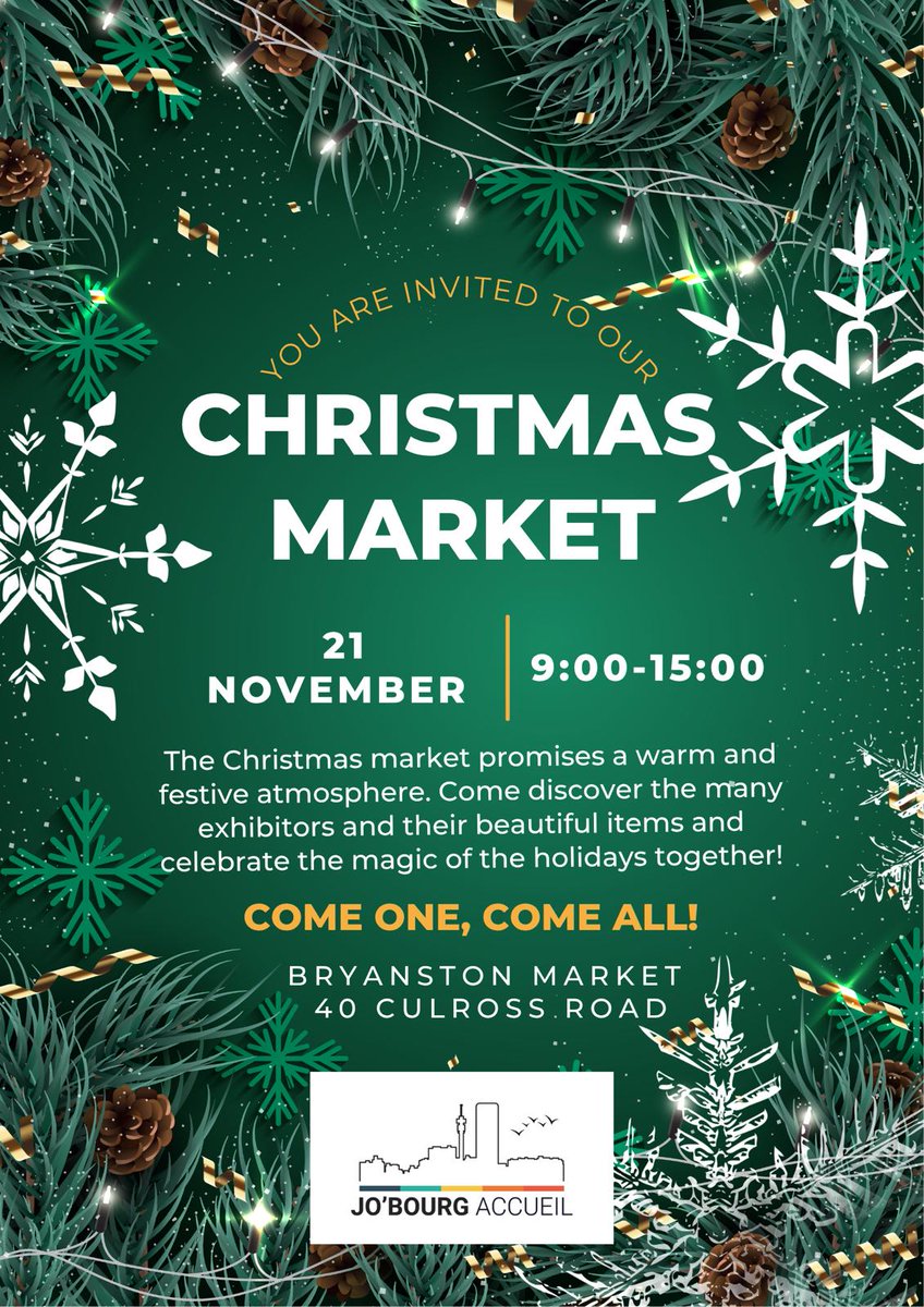 African_mamas's tweet photo. Exciting News!
African Mamas is thrilled to be part of this years' Christmas Market with French School JHB happening on 21 November at Bryanston Market, 40 Culross Road!

Come through, support local talent!
#ChristmasMarket #SupportLocal #HandmadeWithLove #FestiveSeason #Market https://t.co/q1dowzzhBH