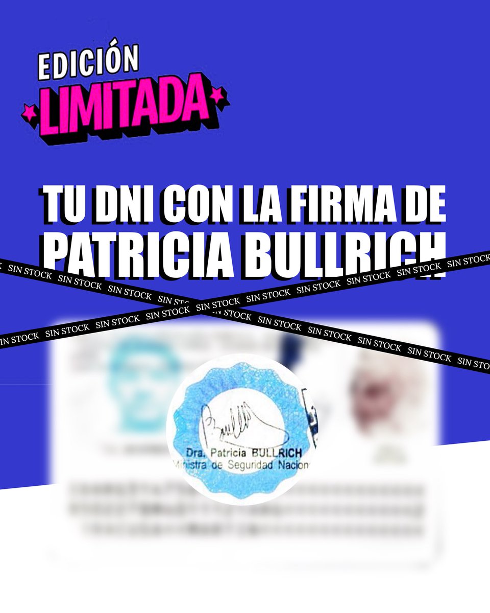 PatoBullrich's tweet image. DNI: BULLRICH VERSION
EDICIÓN LIMITADA
SIN STOCK

Si la última semana te hiciste un DNI nuevo, lo vas a tener firmado por mí. 

Cuidalo, no lo pierdas. Es una edición limitadísima.

Ahora le toca al Colo.
