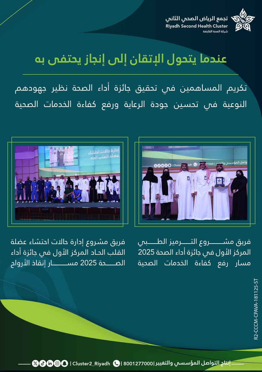 تكريم فرقنا المميزة التي أسهمت في تحقيق جائزة أداء الصحة عبر مشاريع رفعت كفاءة الخدمات وسرّعت الاستجابة إنقاذًا للأرواح

#نفخر_بكم
#تجمع_الرياض_الصحي_الثاني