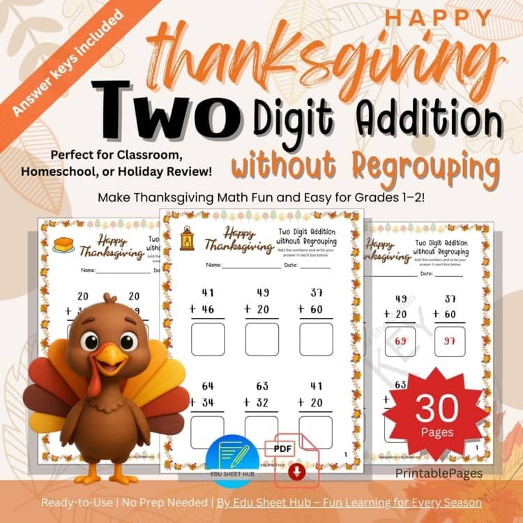 edusheethub's tweet image. Support essential math fluency with Thanksgiving 2-digit addition.
Clear, no-regrouping practice for early learners.
Explore more

👉  buff.ly/ZClwCYa

#Teachers #MathSkills #FallLearning