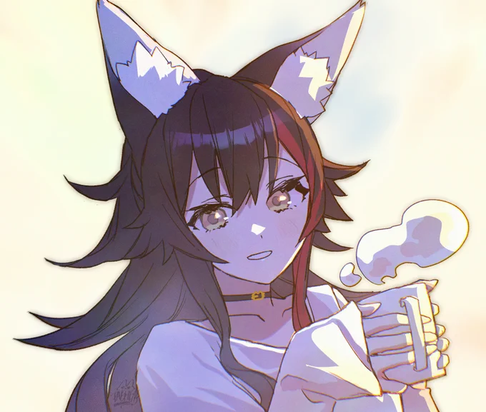 「起きた?コーヒー淹れるね」の顔 #みおーん絵