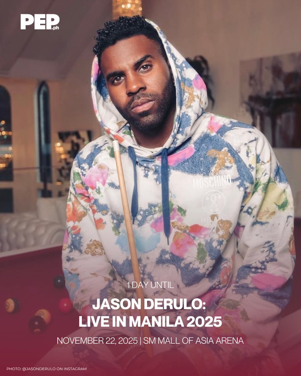 PEPalerts's tweet image. Tomorrow’s the day! 🔥 

Jason Derulo is finally back in Manila after 9 years, and he’s ready to light up the SM Mall of Asia Arena! ✨

#JasonDerulo #JasonDeruloLiveInManila #JasonDerulo2025 #PEPCountdown #PEPConcerts