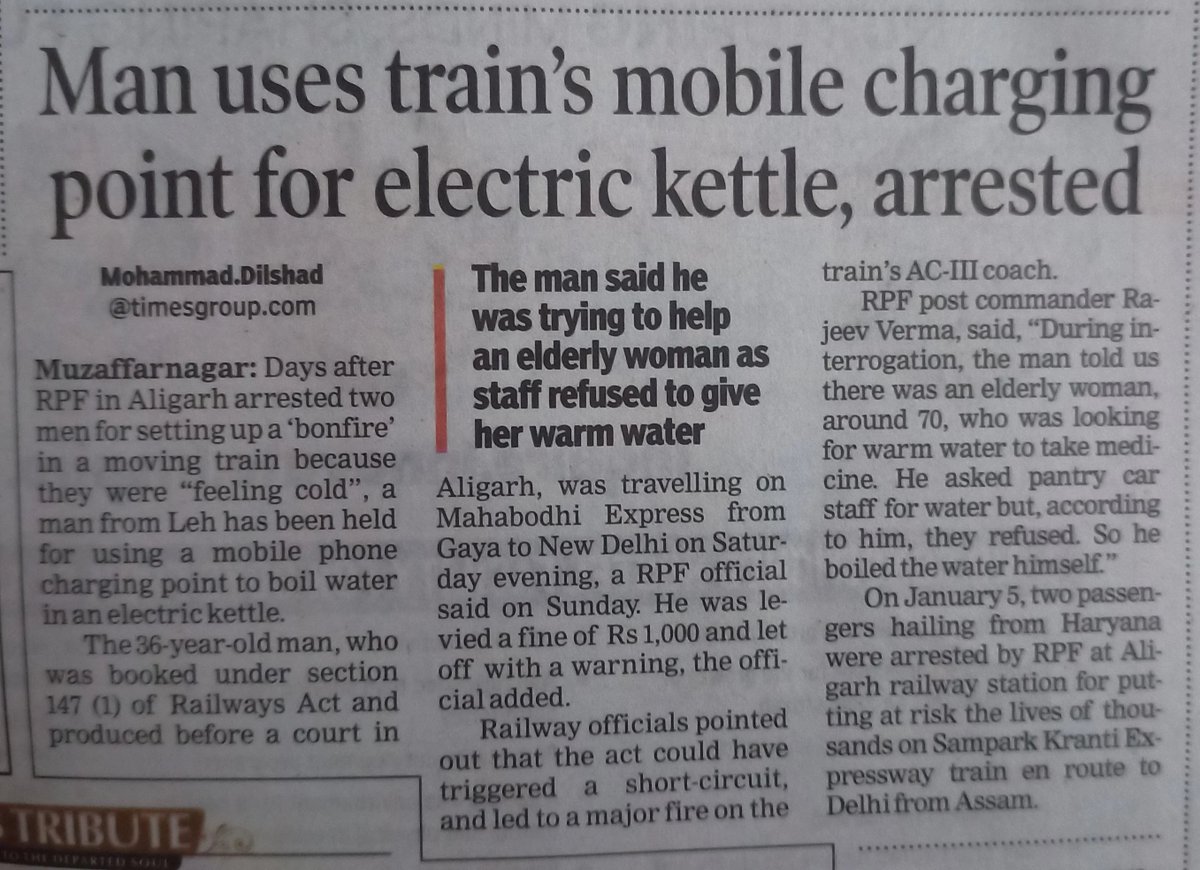 <a href="/WokePandemic/">Woke Eminent</a> The mobile charging points in train coaches are for low-power devices only, and using a high-power appliance like an electric kettle can cause a short circuit, overload the electrical system, and create a fire hazard. Passengers caught doing so face fines under the Railway Act.