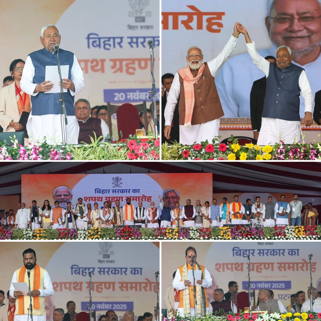 SudhanshuTrived's tweet image. मुख्यमंत्री श्री @NitishKumar जी, उपमुख्यमंत्री श्री @samrat4bjp जी, श्री @VijayKrSinhaBih जी तथा मंत्री परिषद के सभी मंत्रियों को शपथ ग्रहण की हार्दिक शुभकामनाएँ।

डबल इंजन की सरकार प्रधानमंत्री श्री @narendramodi जी के ‘विकसित बिहार’ के विजन को साकार करने और सभी वर्गों तक विकास…