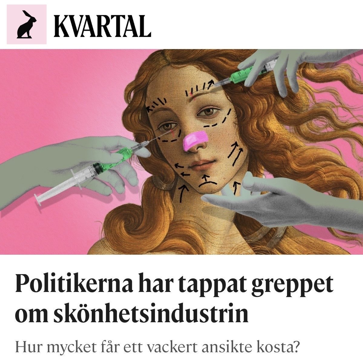 En miljardtung skönhetsindustri växer i välfärdens skugga – utan statistik och bortom politiskt ansvar. På fåfängans marknad formas en digital Darwinism där affärsmodeller, algoritmer och jakten på evig ungdom styr urvalet. Skriver om detta i <a href="/kvartalet/">Kvartal</a>.