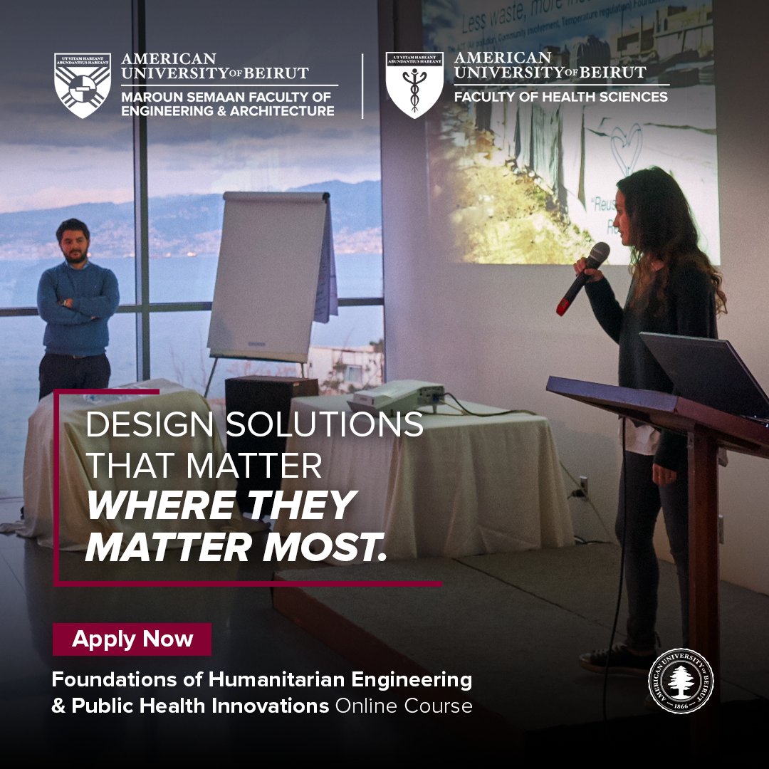 HEI_AUB's tweet image. HEI is excited to announce that the Foundations of Humanitarian Engineering &amp;amp; Public Health Innovations course is now online! In 14 weeks, learn to integrate engineering, design thinking &amp;amp; public health to create sustainable, community-centered solutions.
aub.edu.lb/msfea/online/P…