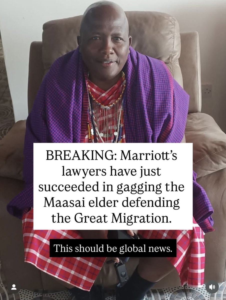Nyandia_G's tweet image. A major development in the Maasai Mara case, and it’s deeply alarming.
The Maasai elder leading the fight to protect the Great Migration corridors has been legally gagged after Marriott’s lawyers pushed for a gag order.

Yes. Silenced in court. Why?
Because his campaign is…
