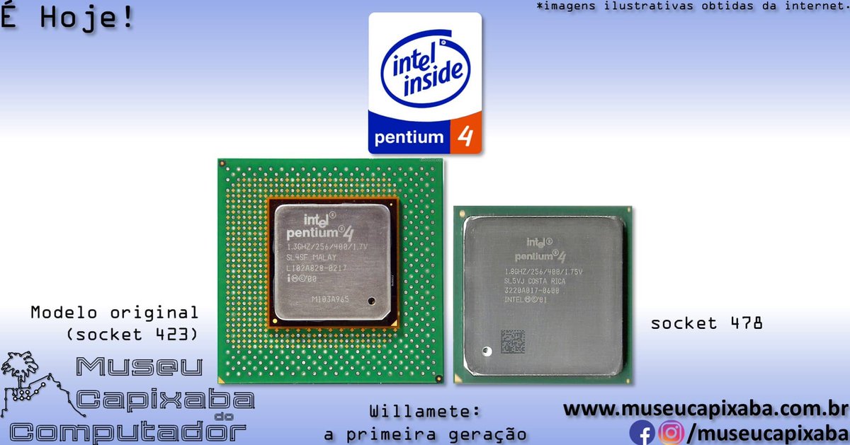 museucapixaba's tweet photo. É hoje! O microprocessador Intel Pentium 4 faz 25 anos!

+em https://t.co/NcEiZ041gI

#MuseuCapixaba #mcc #éhoje #museu #Retro #Geek #Intel #Intel64 #Pentium4 #PentiumIII #Prescott #CedarMill #Gallatin #Northwood #HyperThreading #Willamette #x86 #x8664 #AMD #Athlon #Athlon64 https://t.co/6OwZahFCe1
