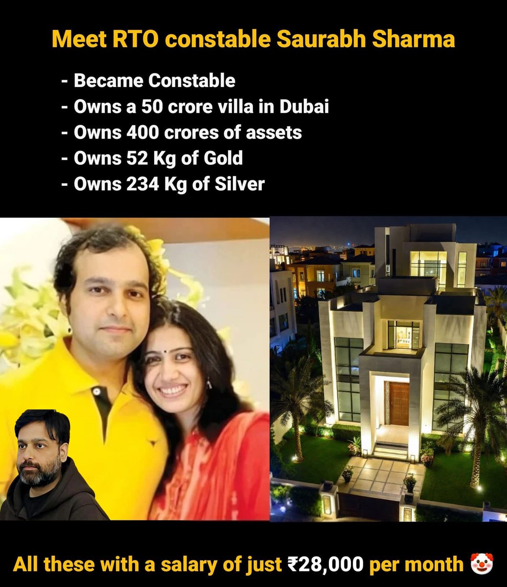 जब एक Constable करोड़पतियों वाली Life जीने लगे… समझ लो System बीमार है।

मिलिए Saurabh Sharma से 
कागज़ों पर तो ये सिर्फ़ एक Constable हैं, जिसकी महीने की salary ₹28,000 है…
लेकिन ज़िंदगी ऐसी जी रहे हैं जैसे किसी Billionaire की Netflix Documentary चल रही हो।

इनके पास मिली