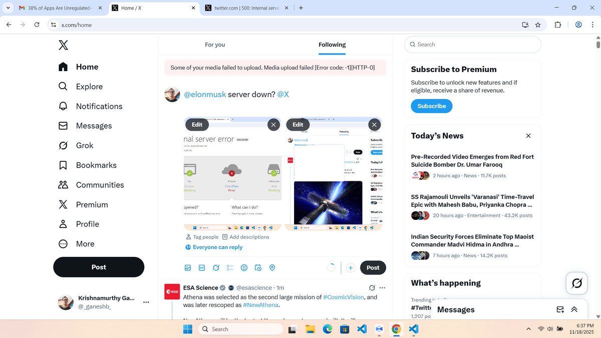 _ganeshb_'s tweet image. #x or #twitter #server was down and i caught it @X @XCorpIndia @elonmusk @SpaceX