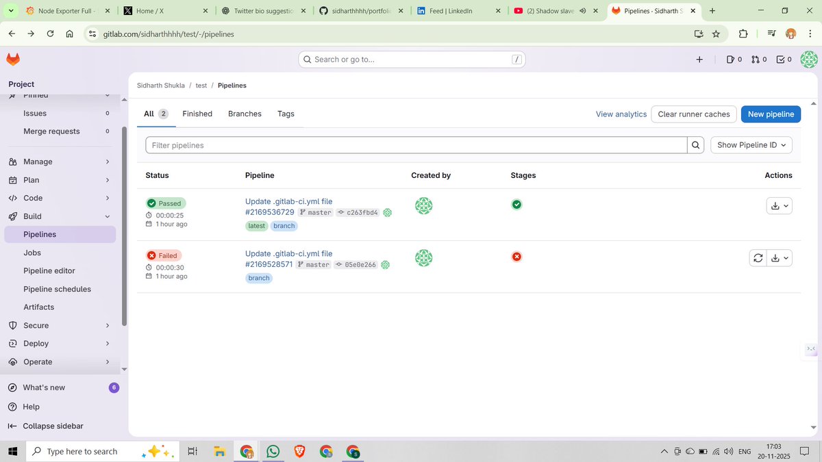 Sidhart64113485's tweet image. Just automated Node.js deployments to AWS EC2 using GitLab CI/CD!
Secure SSH keys, smooth pipelines, and zero manual server work — PM2 handles the rest.
Loving this workflow! 🔥
#DevOps #AWS #GitLab #Nodejs #Automation
