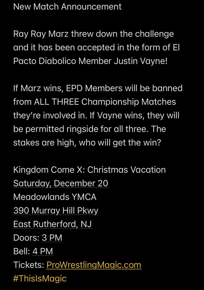 New Match Announcement: <a href="/RayRayMarz/">↗️🎸😎Ray Ray Marz😎🎸↖️</a> VS Justin Vayne! 

ProWrestlingMagic.com for tickets 
#ThisIsMagic