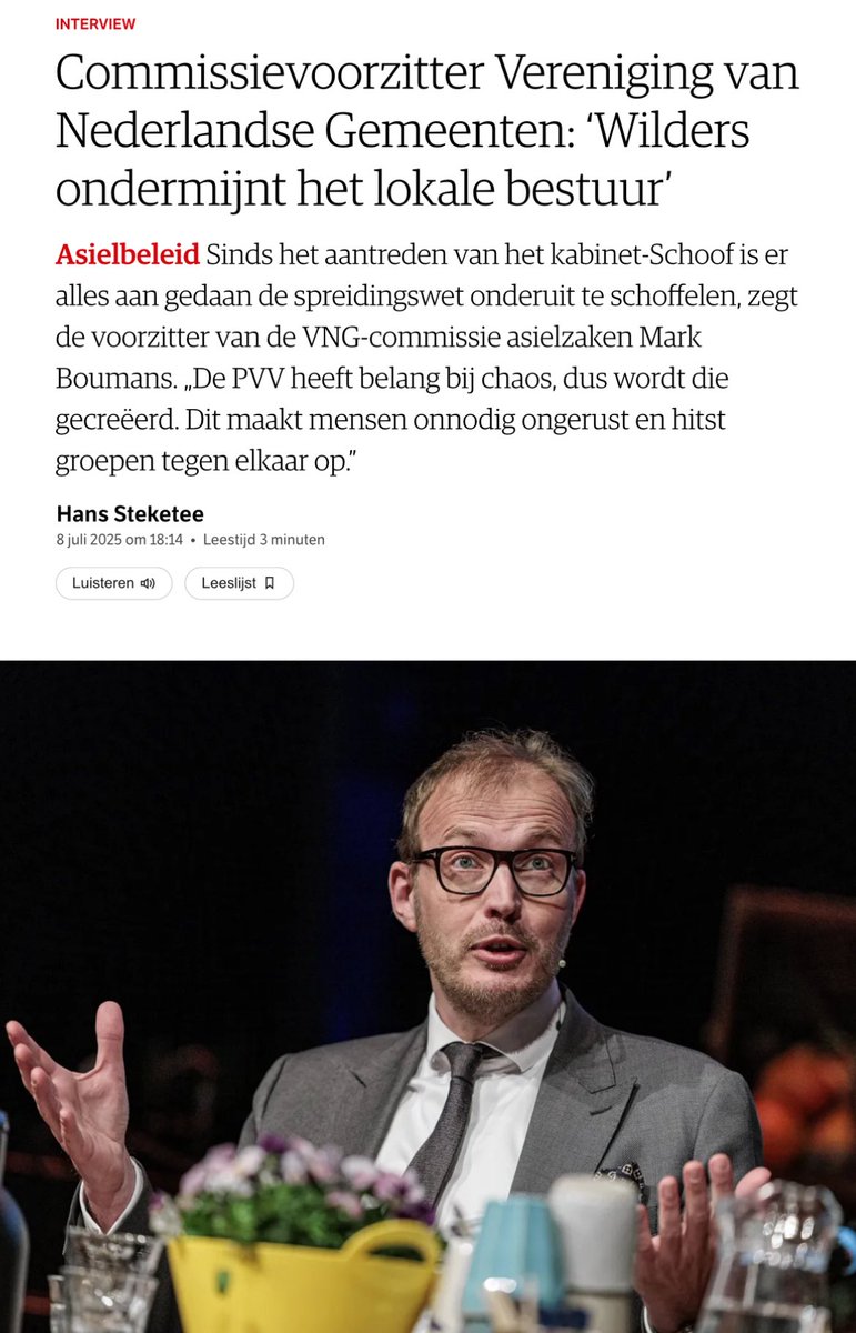 Reminder, 8-7-2025: schaf het ministerie voor asiel en migratie af. Eén van de weinige VVD’ers met hersens, burgemeester Mark Boumans:
“Als de politiek zich eens een jaar niet zou bemoeien met asiel en migratie, dan kun je de hele keten prima organiseren.”
archive.ph/TBLl1