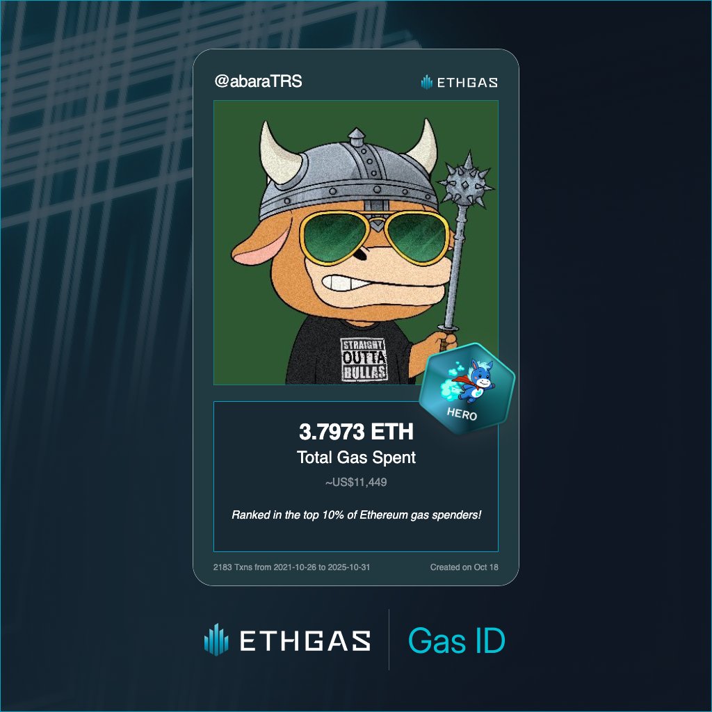 Leveled up in the Great Gas Reckoning with ETHGas! 💪

Hero Jack status: 3.7973 ETH gas spent, 2500 Beans earned—supporting the Gasless Future!

Claim your Gas ID at ethgas.com/community/gas-…